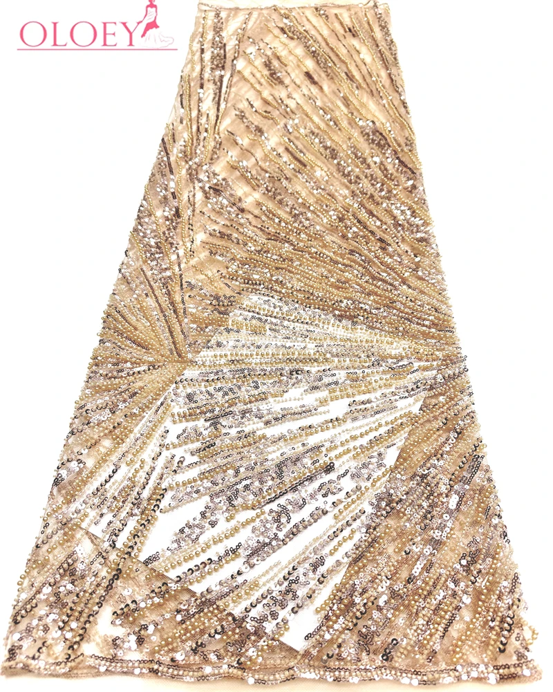 

African Sequins Lace Fabric High Quality Tulle Lace French Nigerian Net Beaded Lace Fabric For Sewing Wedding Dress