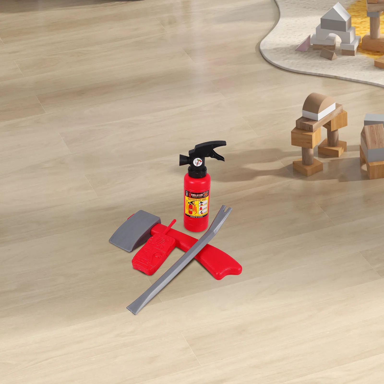 1 set antincendio per bambini set di costumi da gioco di ruolo in plastica premium set di ascia estintore finta spruzzo d'acqua gioco estivo da spiaggia all'aperto