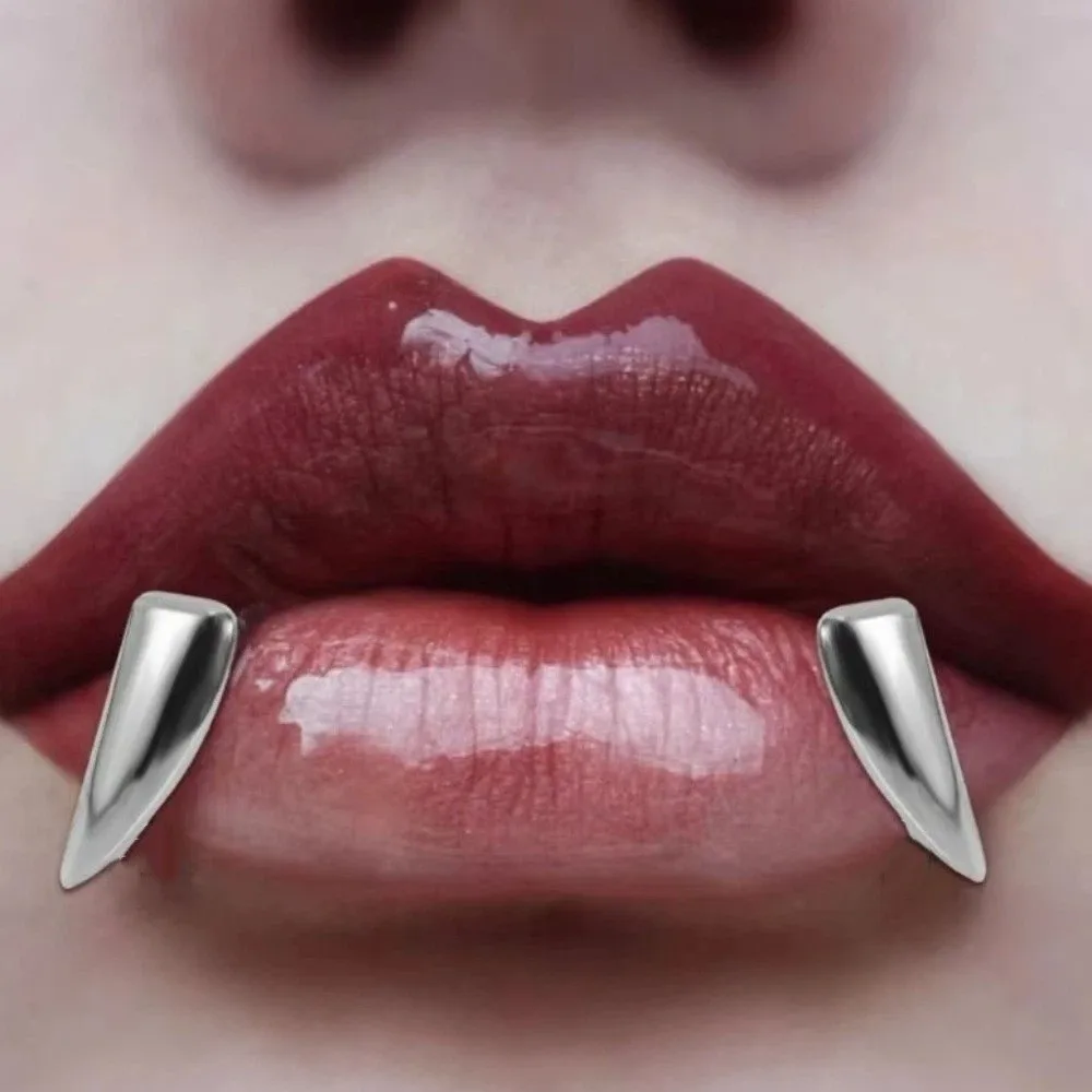 2PCS/Set Exaggerated Fake Lip Ring Stainless Steel Gold Perforation-free Lip Cuff Non Piercing Silver Gothic Body Jewelry view 4