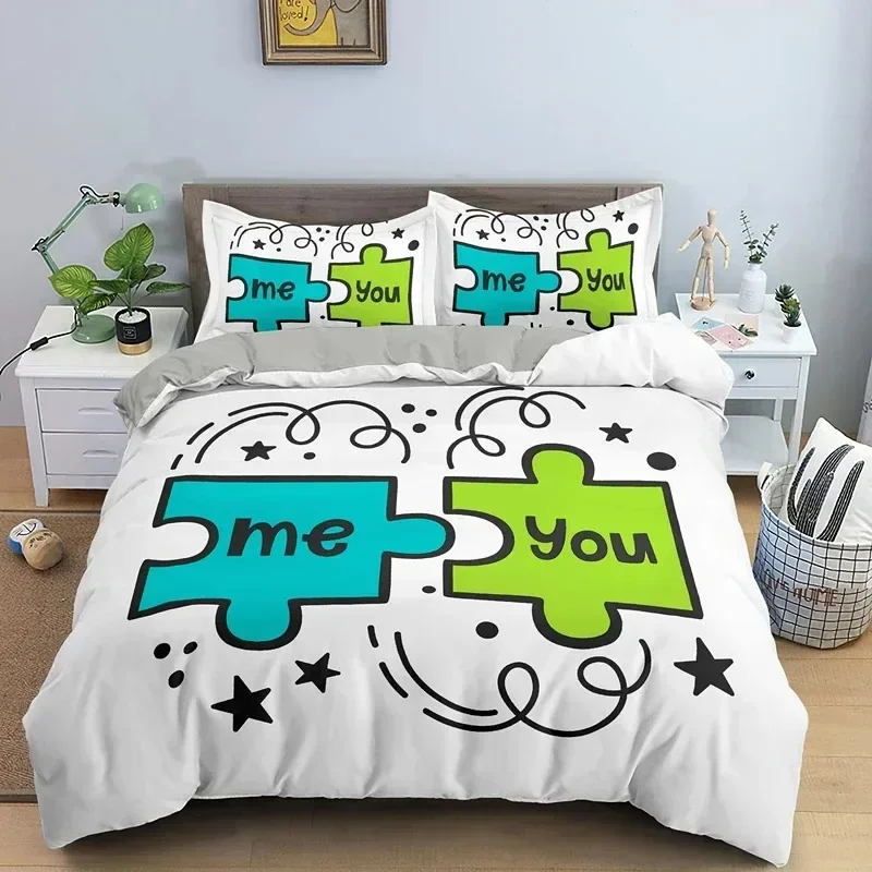 

You and Me King Queen Duvet Cover Valentine Theme Bedding Set for Teens Adults Creative Couple Romantic Polyester Quilt Cover