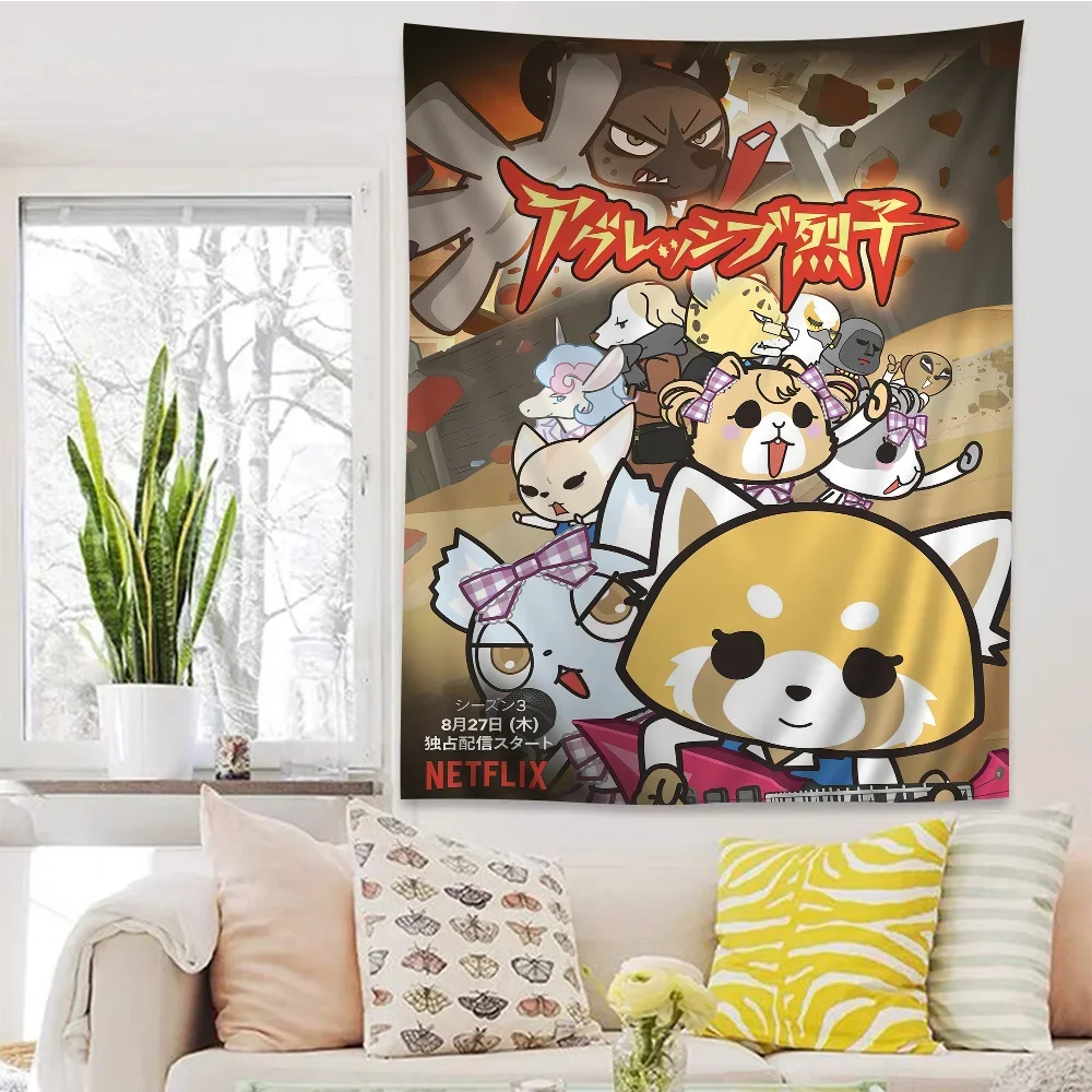Aggretsuko Anime-Rock Printed Large Wall Tapestry Indian Buddha Wall Decoration Witchcraft Bohemian Hippie Decor Blanket