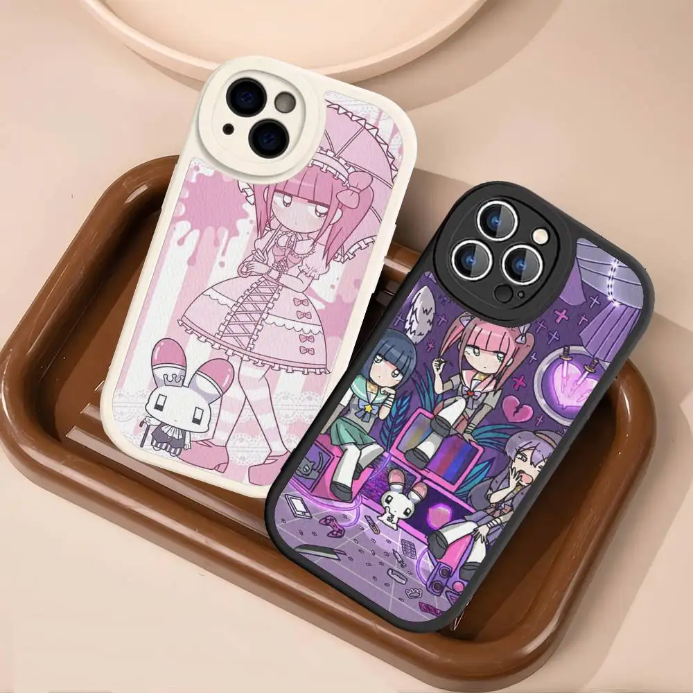 

M-Menhera Chan Comic For IPhone 16 15 14 13 12 11 Pro Max Plus Shockproof Leather Soft Phone Cover
