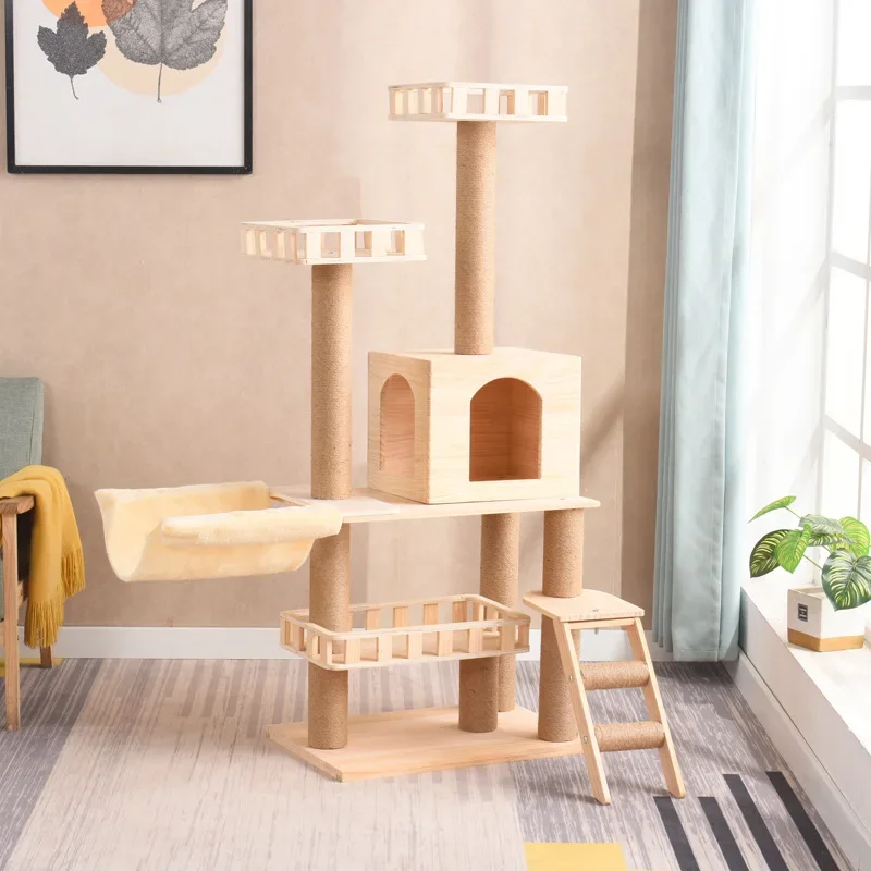 

Wholesale High Quality Solid Wood Cat Cando Trees And Towers For Large Cat With Thick Sisal Post 2021