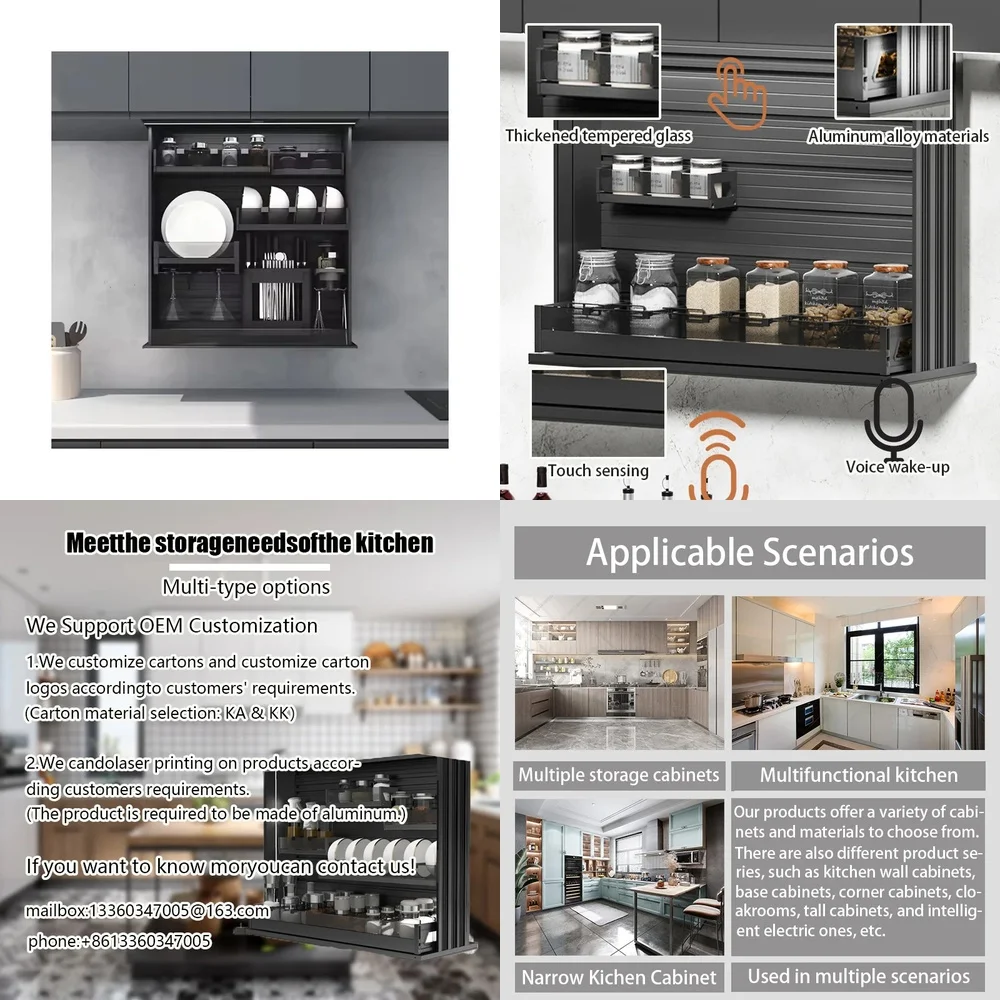 Automatic Electric Lift Basket Elevator for Kitchen Cabinets Smart Wall Cabinet Storage Drawer Baskets Aluminum Alloy for