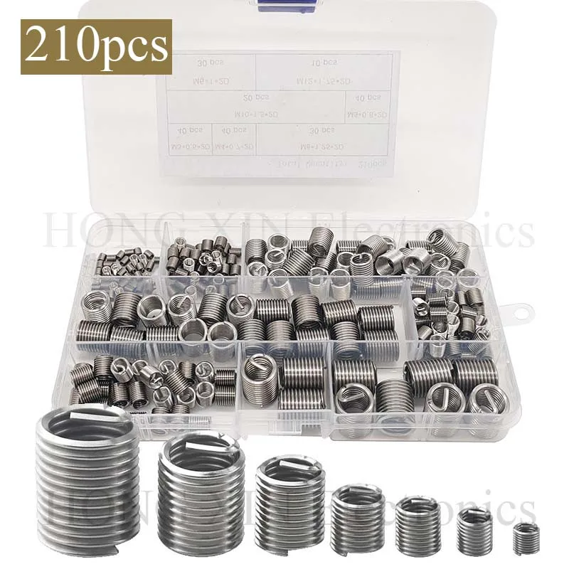 210pcs M3 M4 M 5 M6 M8 M10 M12 Wire Thread Inserts Steel Sheath Helicoil Type Screw Repair Sleeve Assortment Kit