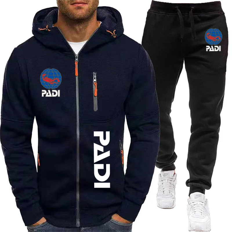 Men's zipper Hoodie + Sports Pants Scuba Diving Pilot PADI Printed Casual High Quality Neutral Sports Jogging 2-piece Set