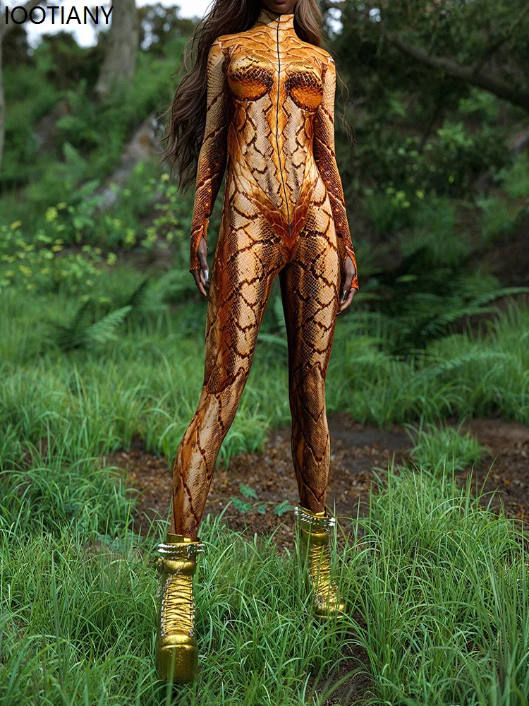 CosplayHalloween Golden Python Cosplay Coppia Tuta Scaglie di animali Tuta Gotica Morphsuits Festa di festa Zentai Suit Rave C