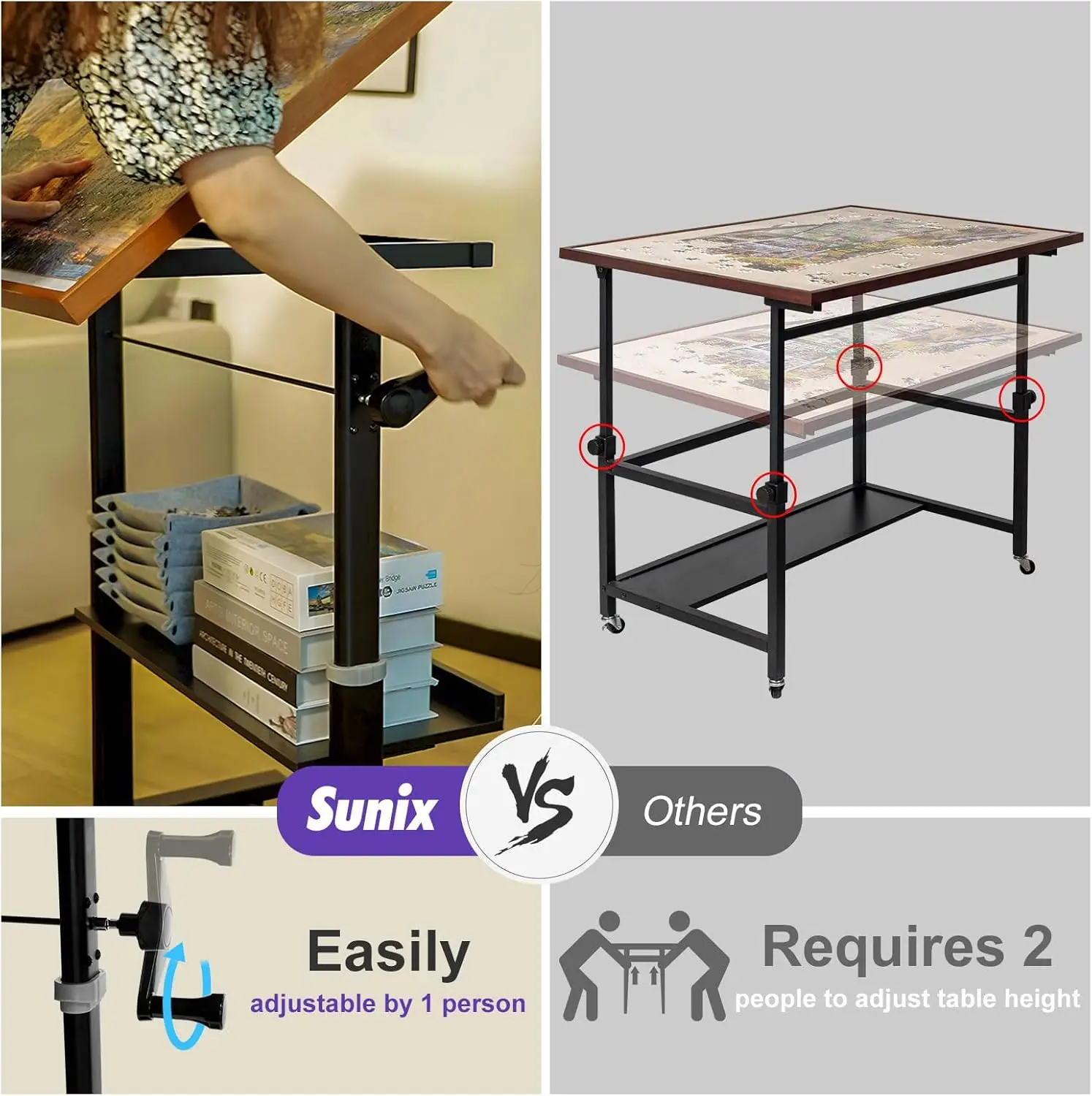 1500-teiliger Puzzeltisch mit Beinen, 36"x26" höhenverstellbares Puzzlebrett mit Abdeckung und 6 Sortiertabletts, 12-Kippwinkel-P