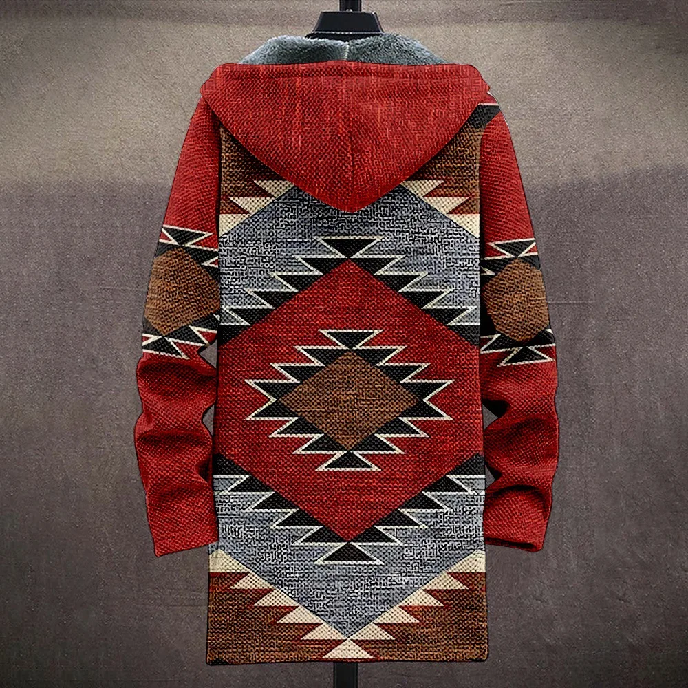 Chaqueta con estampado de gráficos aztecas para hombre, cárdigans de forro polar, prendas de vestir de calle informales, estilo nativo, Retro, al