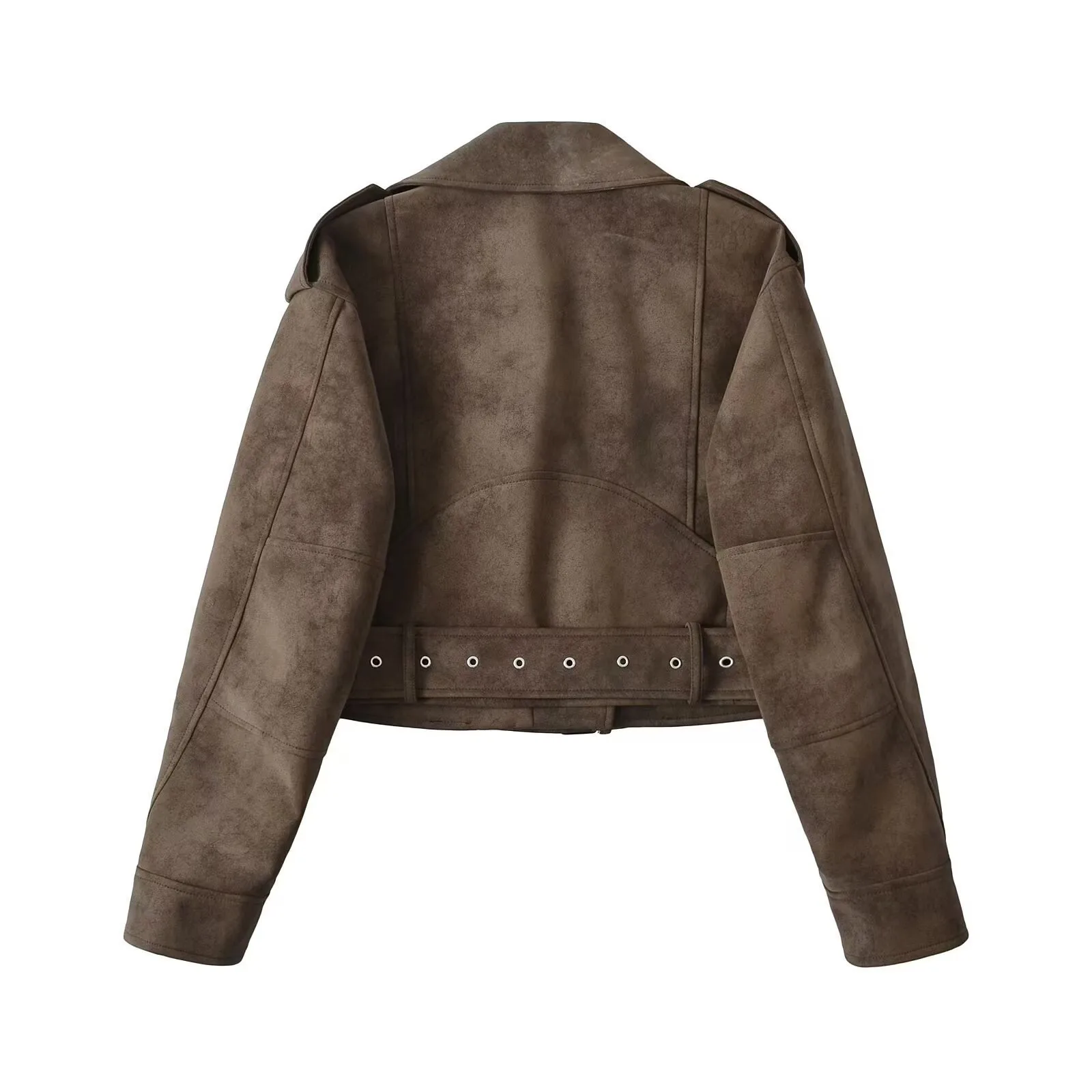 Patchwork Coat No Hood Cropped Edgy Street Regular Fit Women Jacket with Long Sleeve Short Length Zipper Closure Lapel Collar