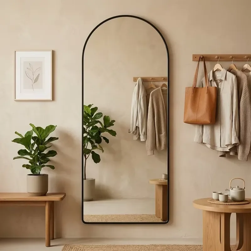 Home Full-Length Arch-Shaped Aluminum Alloy Floor-Standing Wall-Mounted Instagram Style Large Dressing Mirror for Girls'