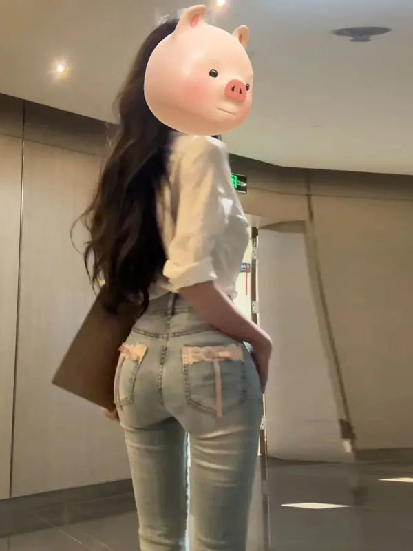 

High Waist Bell Bottom Jeans Slim Fit Unique Design Summer New Arrival Cotton Material Casual Style for Young Women