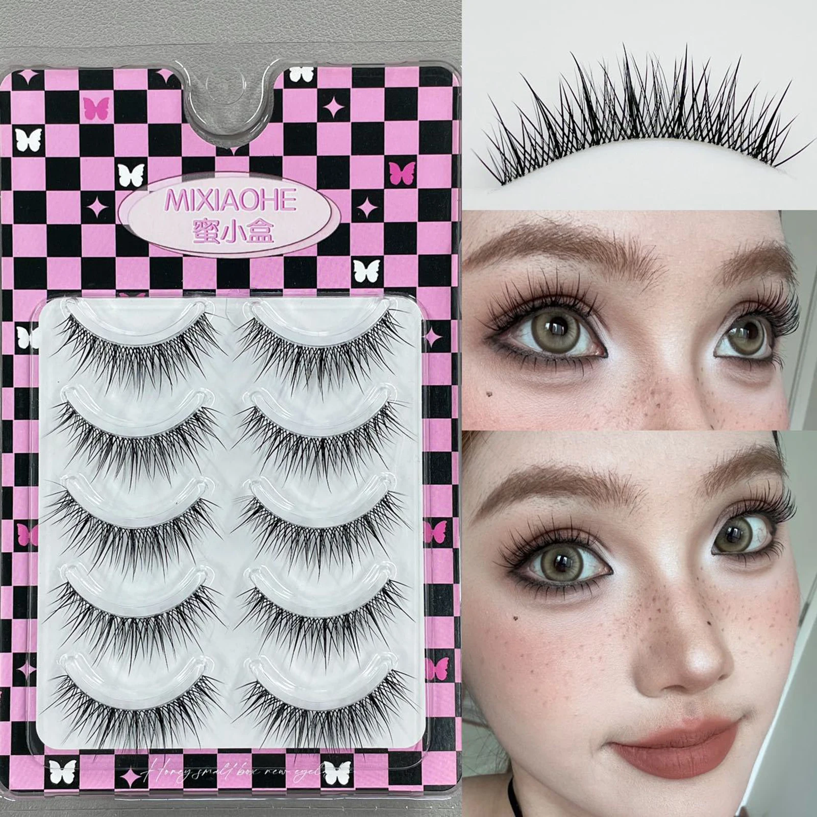 Tiras estilo mangá cílios postiços naturais encaracolados comprimento misto c onda tira completa cílios para olhos cruzados olhar maquiagem diária