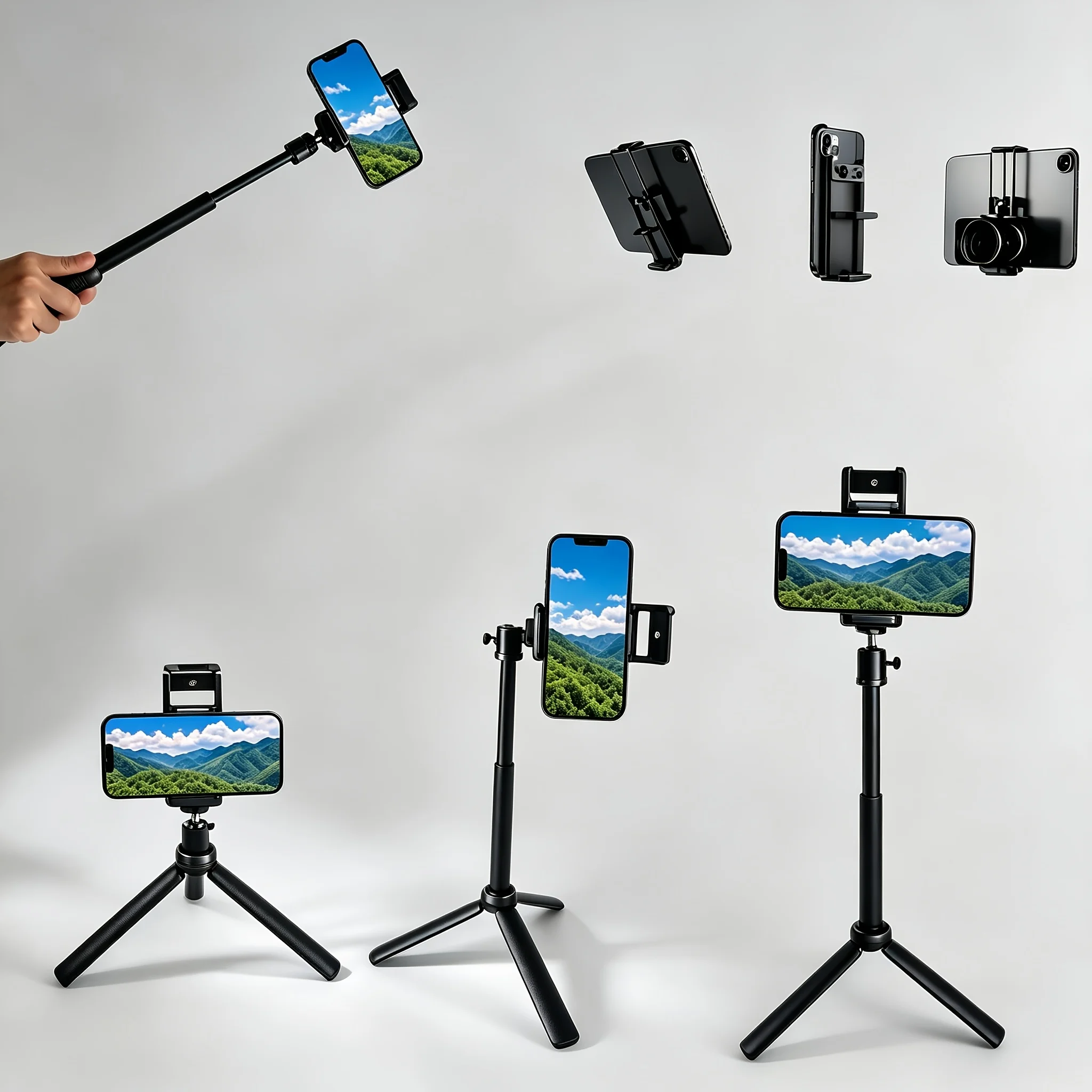Extendable Desktop Mini Tripod with 2-in-1 Phone Tablet Holder, 360° Ball Head Overhead Shooting Stand for Live Stream Vlog
