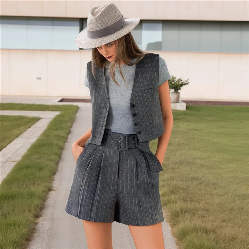 

AG-Women's 2 Piece Outfits Summer 2025 Casual Clothes Sleeveless Button Down Vest Shorts Lounge Sets