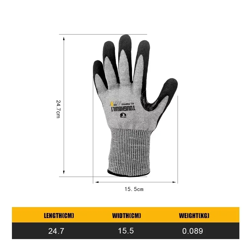 TOUGHBUILT TB-P2-112-5-L A5 Cut Resistant Touchscreen Work Gloves, 15-Gauge HPPE Nitrile Coated Abrasion Resistant Safety Glove