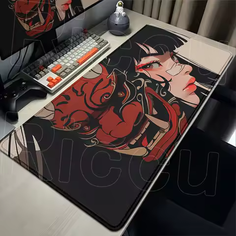 Anime Oni Mask Girl Mouse Pad Gamer Japanese Deskmat XXL Large Size Rubber Mousepad Gaming PC Accessories for Computer Mouse Mat