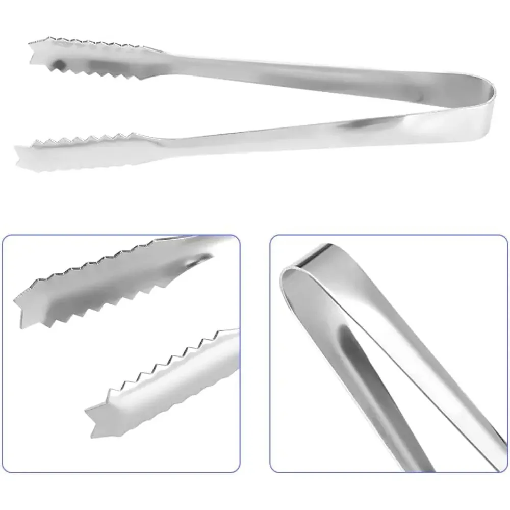 Stainless Steel Barbecue Tongs Ice Cube Clamp Sawtooth Kitchen Clips Dessert Tong for Ice Bucket Sugar Restaurant Home Party view 2
