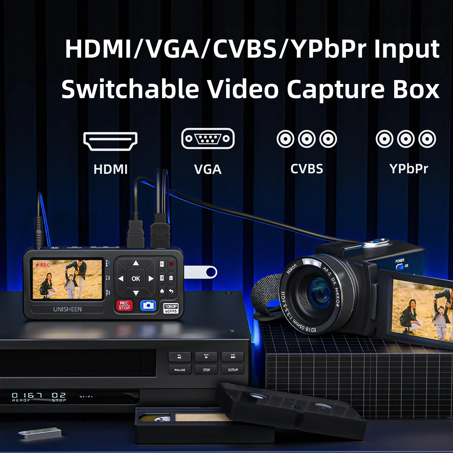 UR500A-M HD Video Capture Box Video To Digital Converter with 3