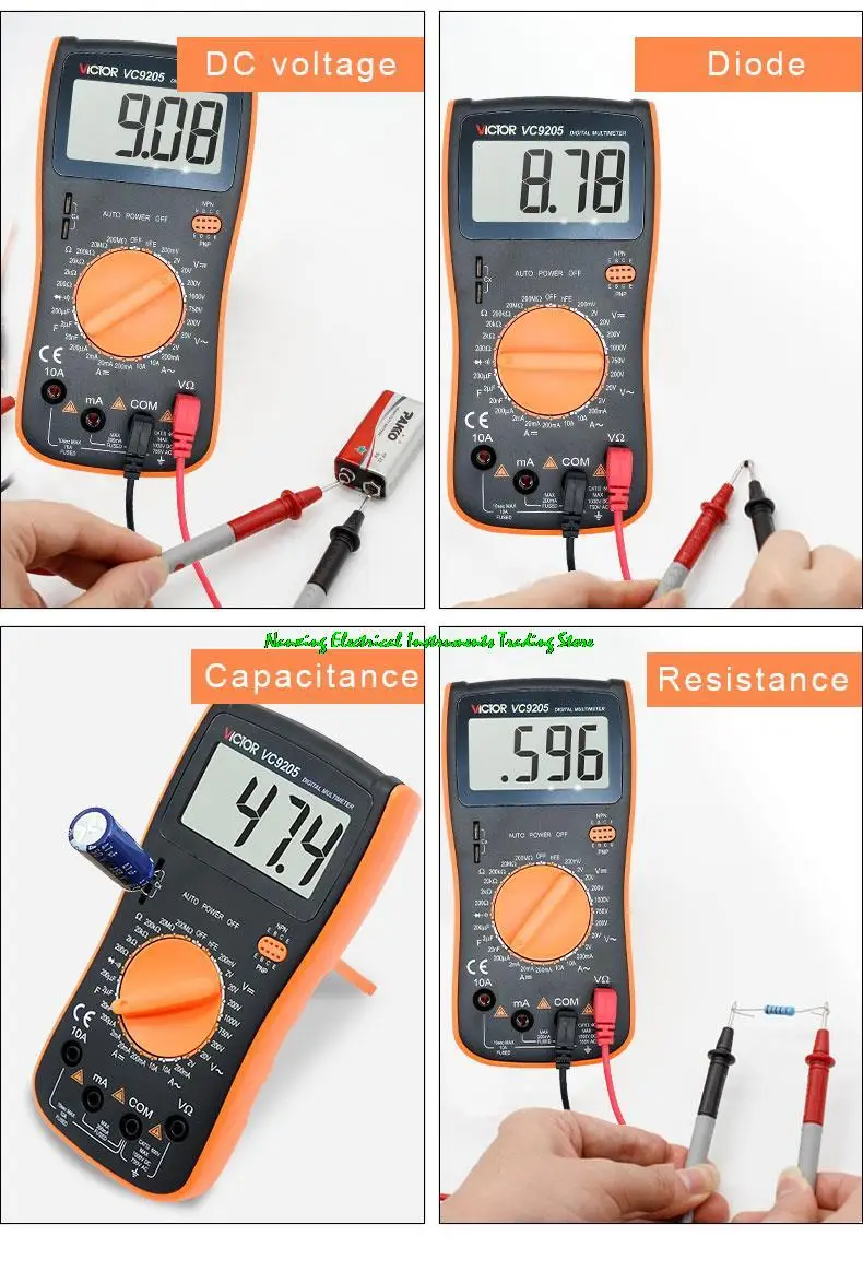 Большой ЖК-дисплей VICTOR VC9205/VC9208 1999 3 1/2, ручной диапазон, цифровой мультиметр, функция частоты/температуры, подсветка