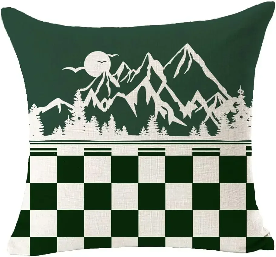 Chessboard Pattern Cottage Camping Lushan Linen Pillow Cover Cushion Cover Family Office Decorations Square  40X40cm