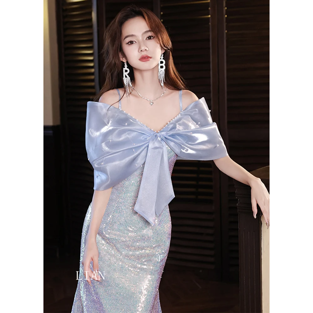 Luz de luxo vestido de noite feminino 2025 novo fora do ombro quinceanera festa vestido elegante lantejoulas feminino fishtail vestido de baile