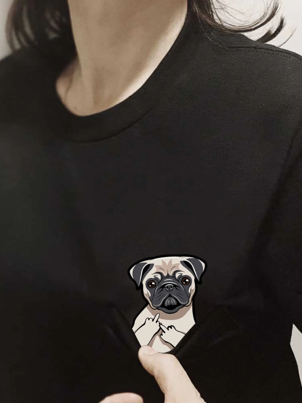 CLOOCL Animals Cotton T-shirts Fashion Pets Pug Dogs Puppy Middle Finger Pocket Casual Tees Tops Men Women Clothing