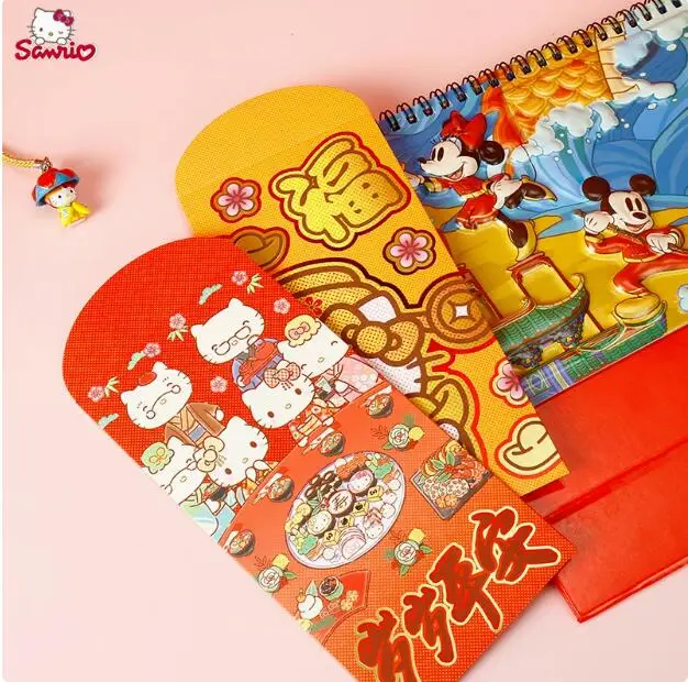 10Pcs Kawaii Sanrio Red Packets Hello Kittys Accessories Cute Cartoon Anime New Wedding Birthday Celebration Toys for Girls Gift