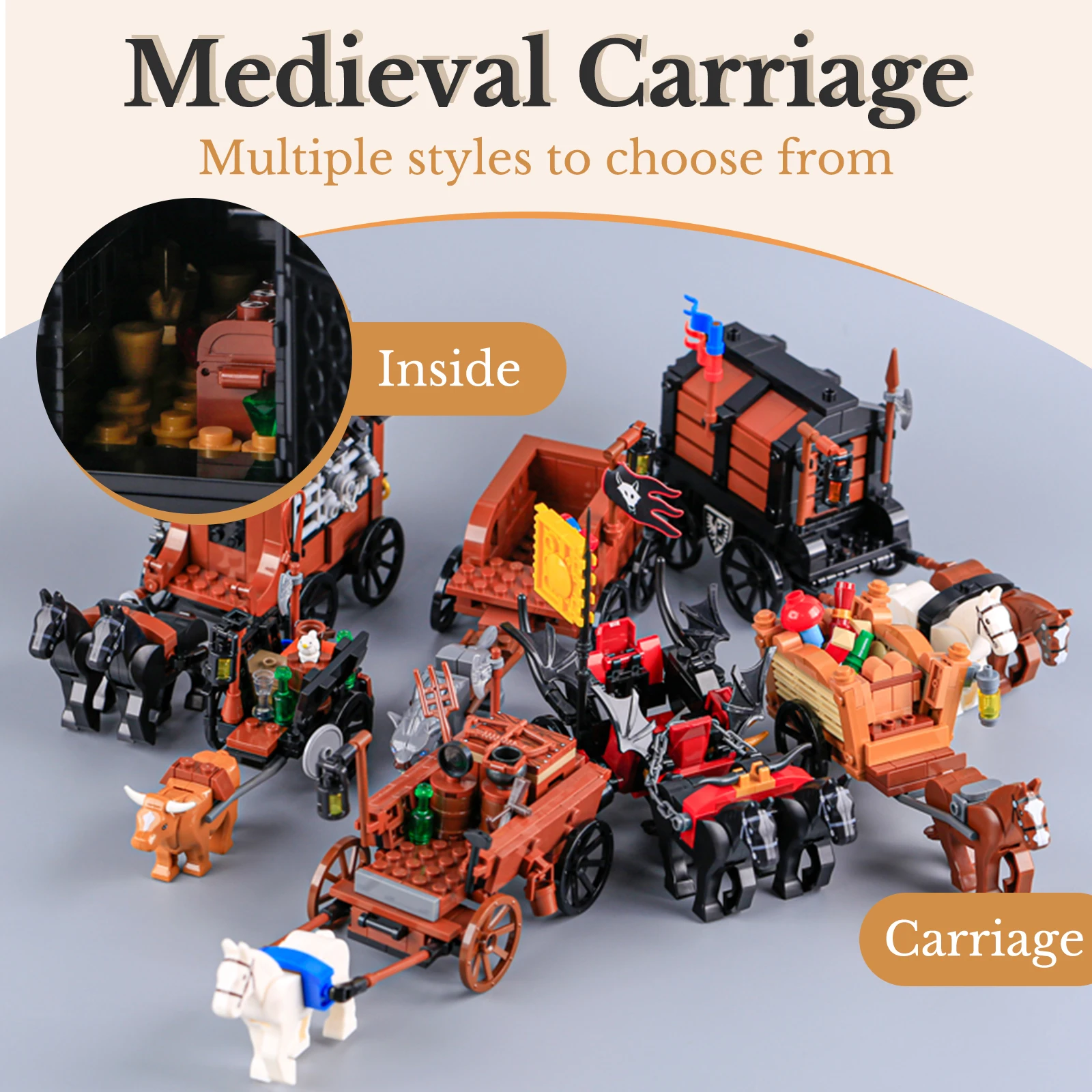 

Конструктор MOC: Средневековый Замок, Фигурки Солдат, Военная Карета, Конная Тележка, Аксессуары для Рыцарей, Военный Каток, Кирпичики-Игрушки