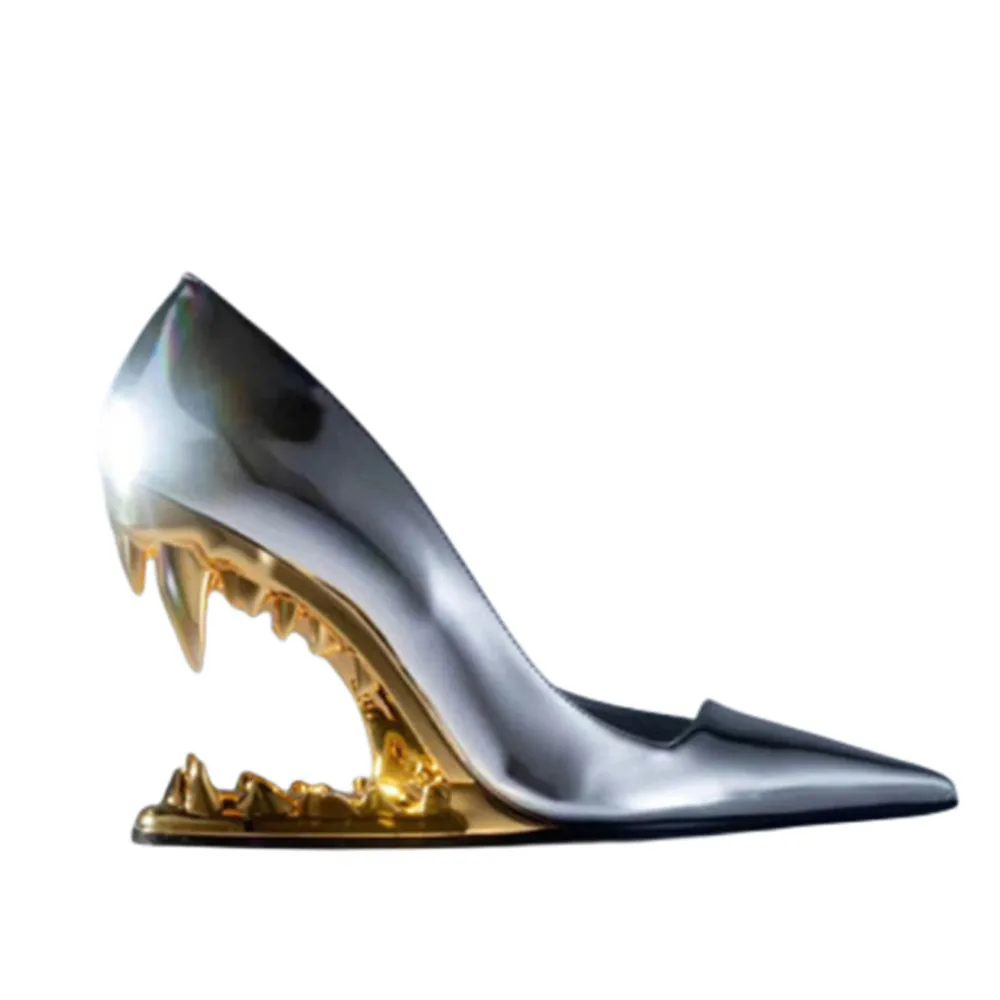 2026European and American Summer New Metal Tooth Sandals, High-heeled Shoes, Fashion Shows, Women\'s Dresses, 44 Size Sandals