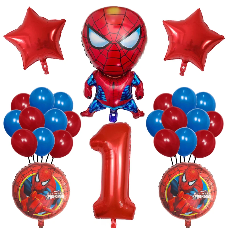 Globos de helio de aluminio de Spiderman, 26 piezas, juguete de superhéroe para niños, decoración de fiesta temática de cumpleaños, suministros de Globos de aire de látex para Baby Shower