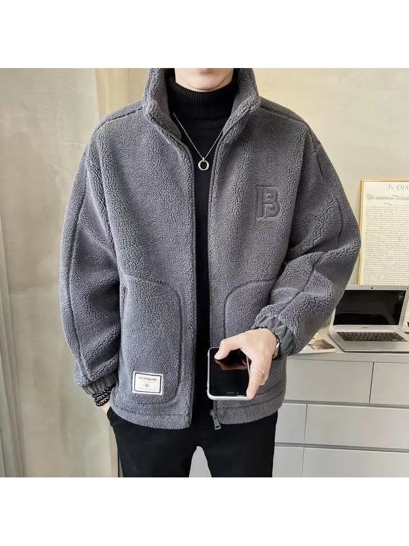 

Новинка 2023, корейская мужская бархатная хлопковая куртка из ягненка, осенне-зимняя повседневная одежда, брендовая модная молодежная одежда