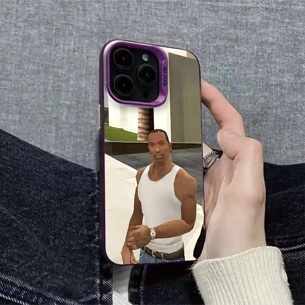 حافظة هاتف S-San A-Andreas Carl CJ لهاتف iPhone 16,15,14,13,12,11,Pro,XS,Max,Plus,Mini,SE غطاء مقاوم للصدمات باللون الأسود والأرجواني غير اللامع