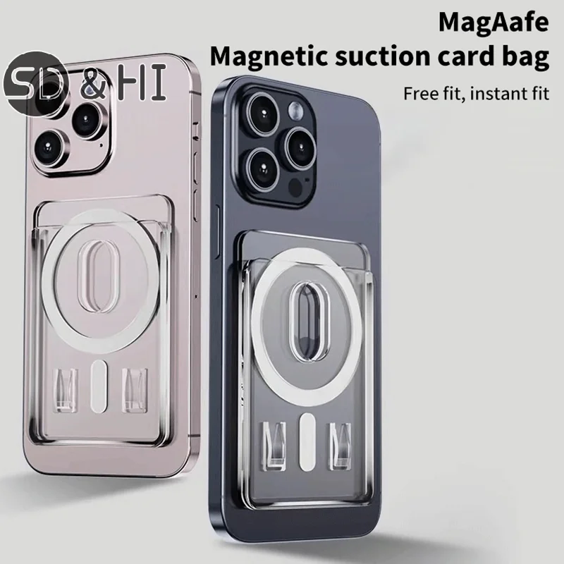 For Magsafe Transparent Magnetic Wallet Clip Phone Back Sticker For Iphone12Pro 13 14 Pro Max Macsafe Card Bag On Sleeve