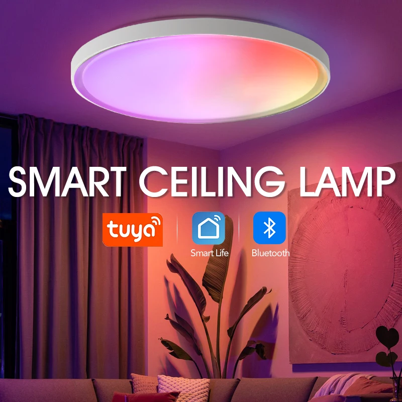 MARPOU Tuya APP Intelligent Ceiling Light WIFI Bluetooth RGB+CW APP Remote Control 220V Bedroom Living Room Home Light Two Model