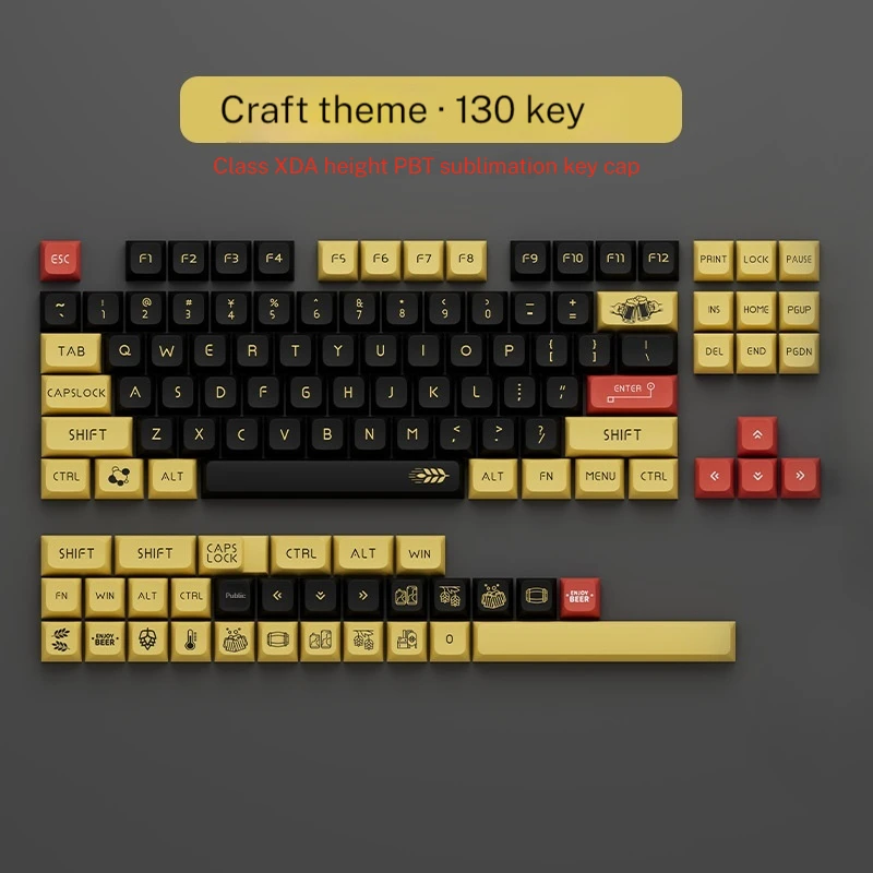 Craft beer color scheme with 130 keys complete set Keycaps Pbt Heat Sublimation Xda Height Eva Universal Mechanical Key Cap