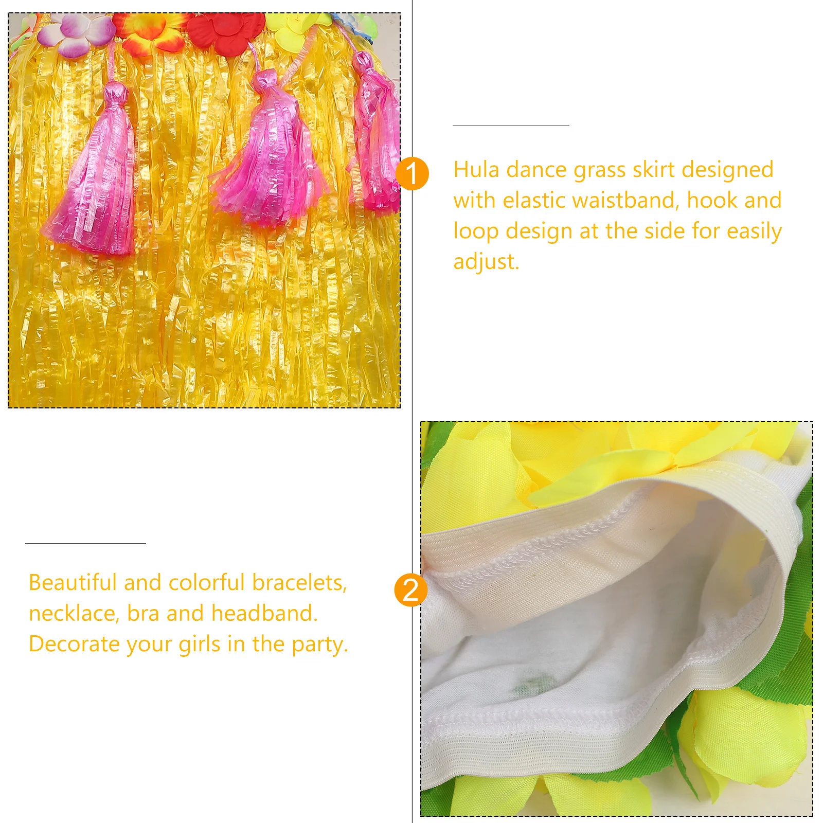 

6Pcs Hawaii Grass Skirt Set Kids Hula Performance Flower Headband Necklace Bra Bracelets for Tropical Event Hawaii Grass Skirt