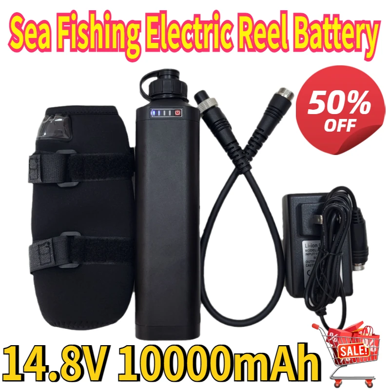Sea Fishing Electric Reel Battery 14.8V 10000mAh Rechargeable Replacement Fishing Reel Lithium Ion 21700 Batteries for fishing