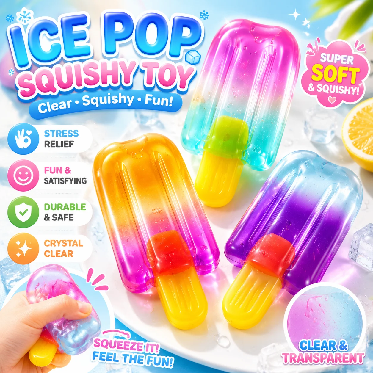 1 Piece of Random Color Summer Popsicle-Shaped Squeeze Toy, Soft and Durable Kneading and Stretching Squishy Toy, Suitable for Desktop Decoration, Office Leisure Toy, Classroom Rewards, Perfect Summer Gift, Shipped in Random Color