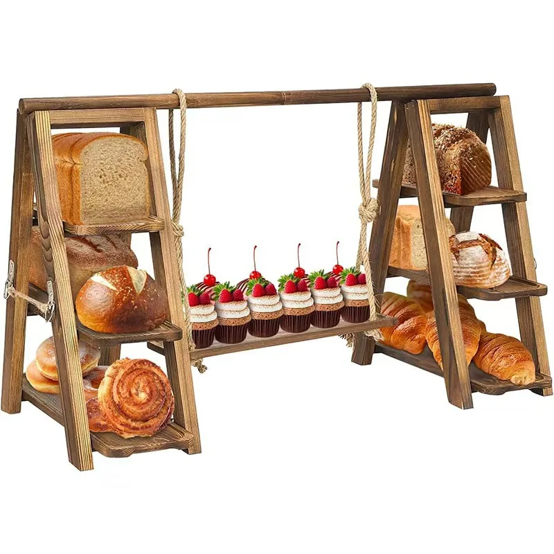 

Creative Wooden Tray Cake Snack Stand Desktop Solid Wood Cupcake Display Stand Outdoor Party Dessert Tray