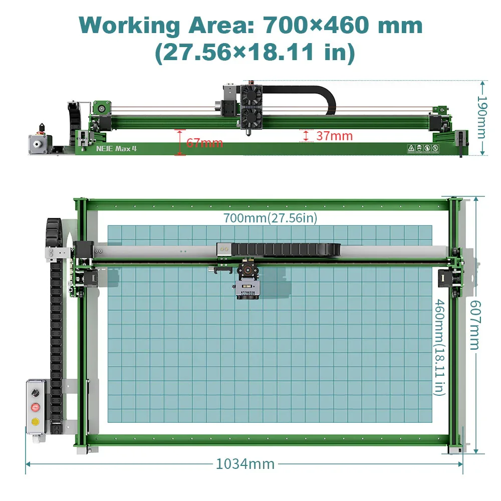 NEJE Max 4 V2 24W : Hybrid Laser Engraving and Cutting Machine with E80 Laser Module - 700x460mm Engraving Area - 1200mm/s Engraving Speed - Suitable for Stainless Steel/Wood/Leather/Painted Metal/Fabric