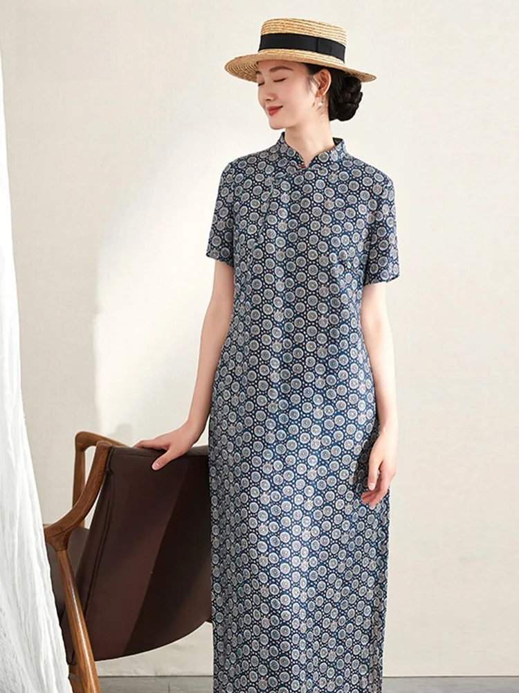 

Ru Letersel Linen Improved ort Sve Printed National Sle Long Dr Light Weight Blue for Summer Women