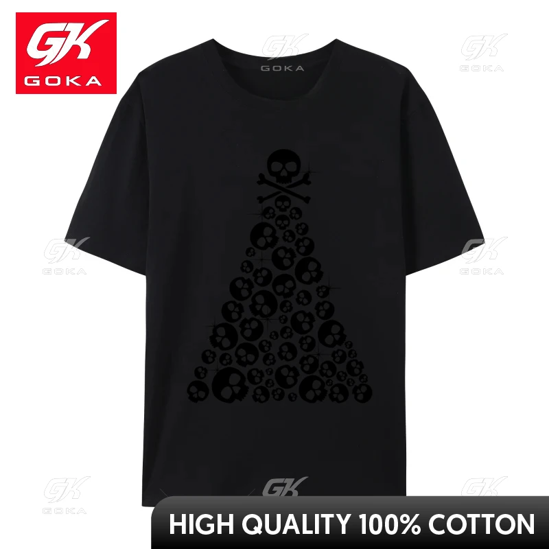 Skull Christmas Tree Gothic Xmas Bones Santa Crossbones Tshirt Leisure Pure Cotton T-Shirts Wholesale