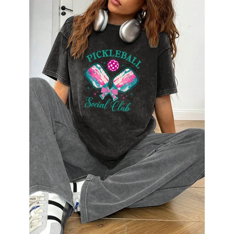 

Pickleball Social Club T Shirt Women Loose Fit Summer Casual Tee Retro Graphic Pickleball Player Tops Street Style S 3XL