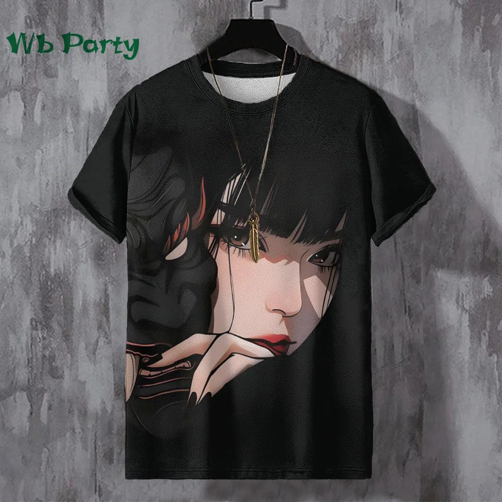 Beautiful Anime Characters Graphic T shirts Print Mens Clothing Harajuku Street Anime Print Short Sleeve Tee Oversized T-shirt