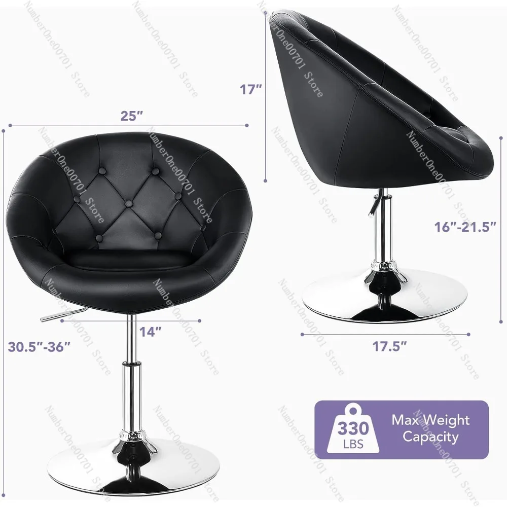 Tufted Round Back Bar Chair, Chrome Frame, Leather, Modern Swivel Accent Chairs, Living Room Chairs, Black Relaxing Chair