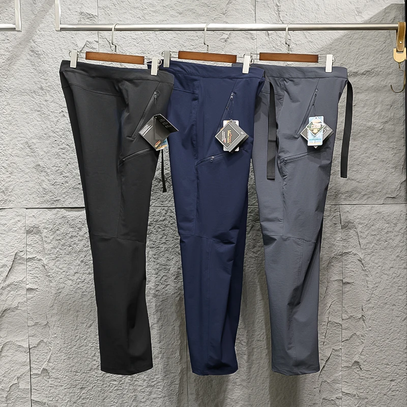 

High-End Men's Lightweight Outdoor Waterproof Elastic Mountain Climbing Quick Dry Casual Pants with Buckle Waist Design