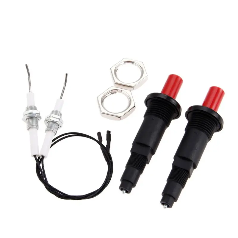 A72P 2 Set Push Button Piezo Igniter W/Threaded Electrode Ignition Plug For Fireplace/Oven/Heater/Kitchen