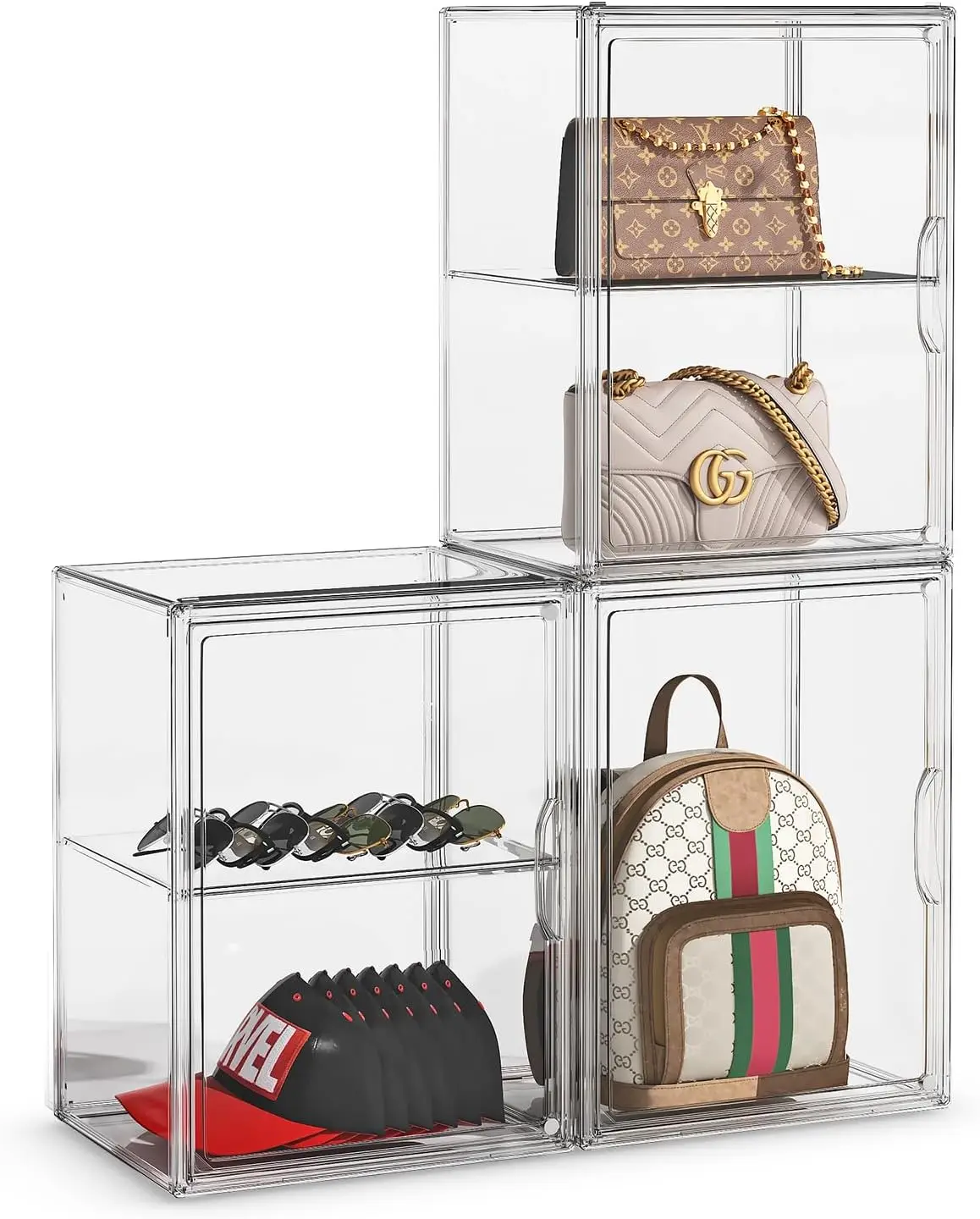 

Clear Acrylic Handbag Storage Organizer with Adjustable Divider, Stackable Display Case for Collectibles