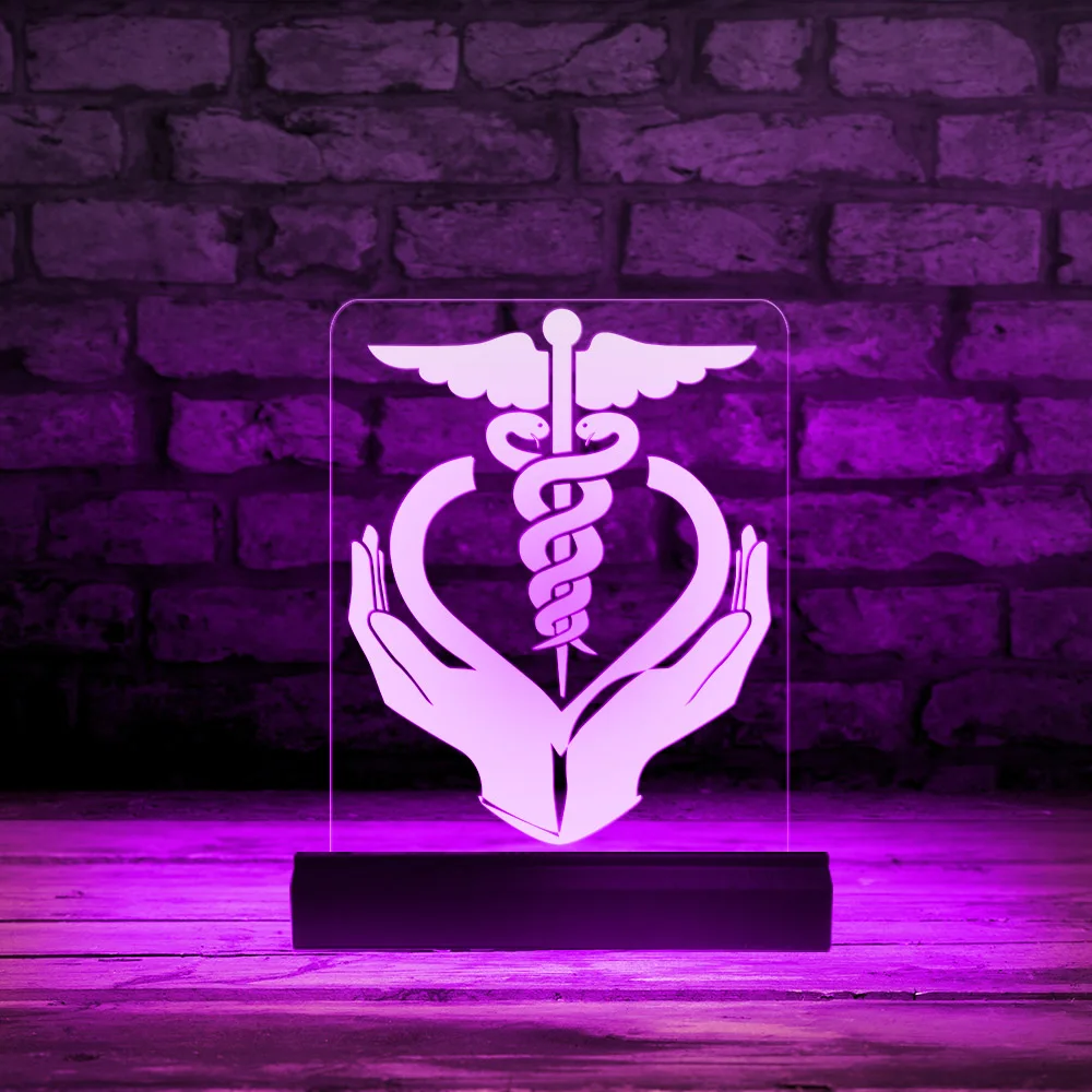 

Medical Health Care Caduceus Symbol LED Lighting Advertisement Board Doctor Nurse Sign Clinic Office Professional Desk Display